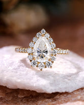 CARYS Pear Shaped Moissanite Engagement Ring Unique Halo Bridal Ring